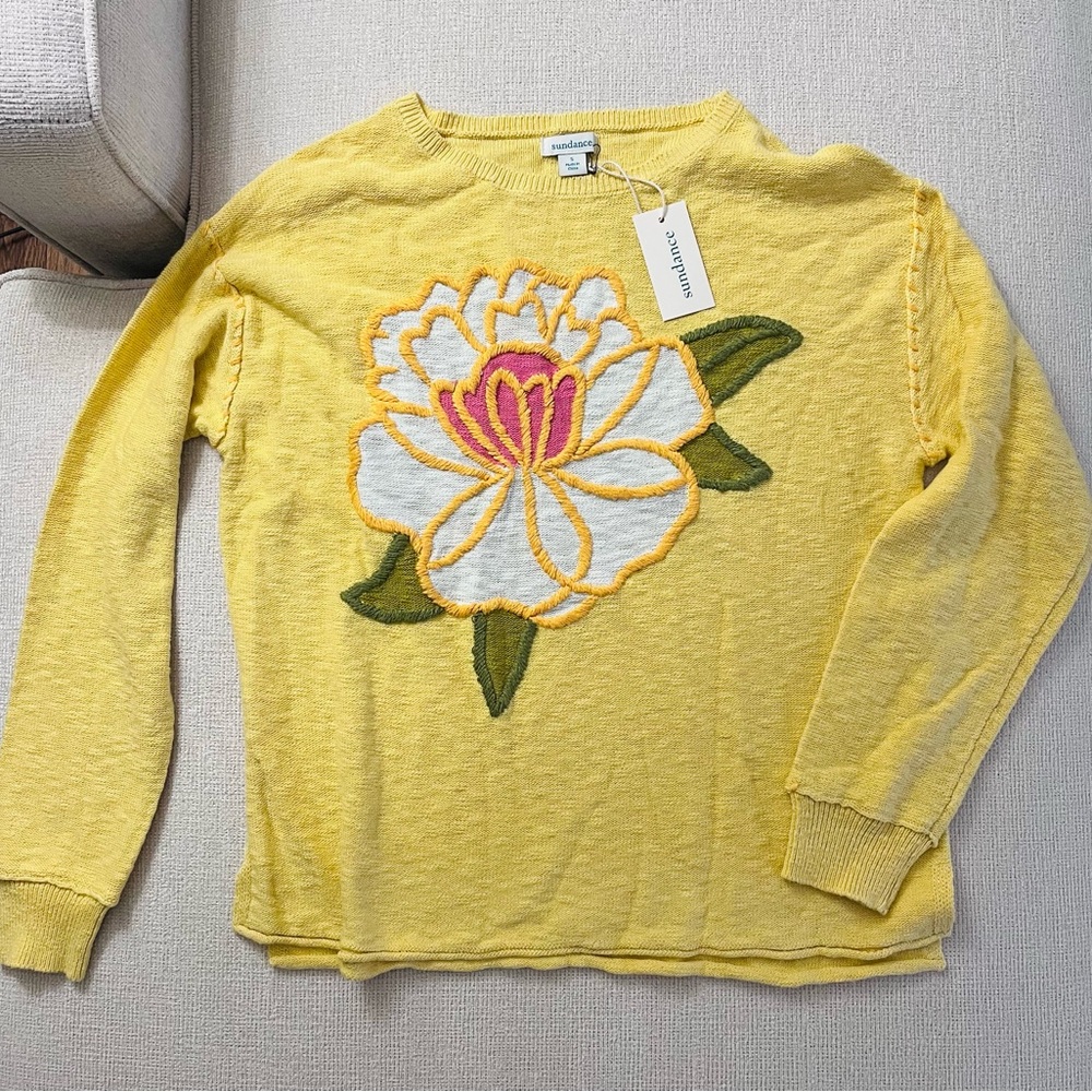 Sundance Yellow Sweater with Floral Design